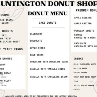 Huntington Donut Shop Menu