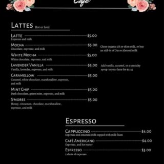 Waterfield Cafe Menu 1