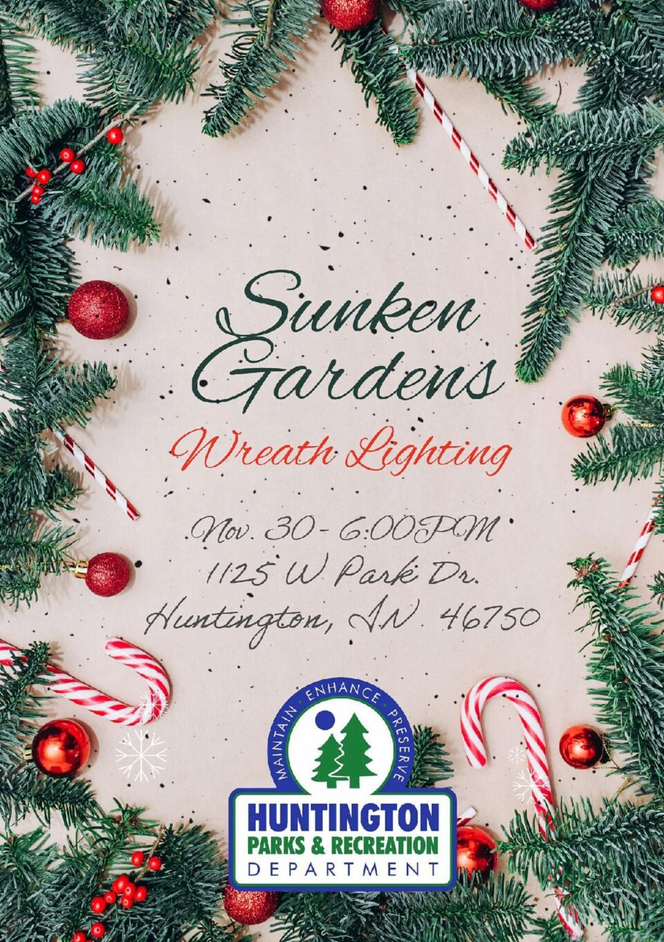 Sunken Garden Wreath Lighting November 30 1
